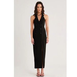 New Free People RUMER Arden Blazer Dress $499 S / US 4 Black Maxi Halter Collar